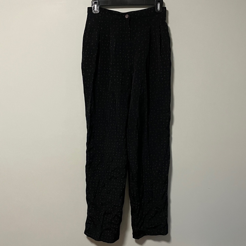 Henri Bendel 100% Silk Black Patterned High Rise Pants